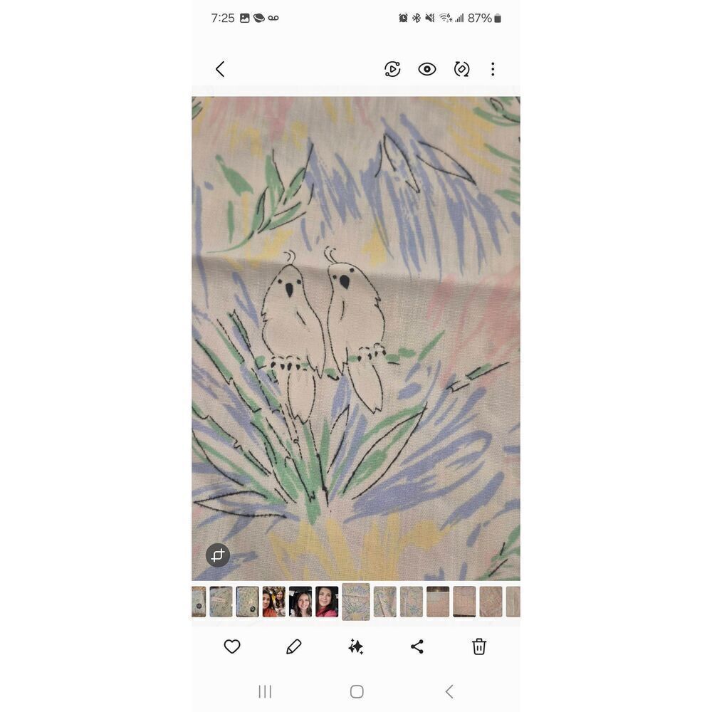 Fabric, White & Pastel Colors Cockateil Birds Cotton 45" wide x 1/3 yd